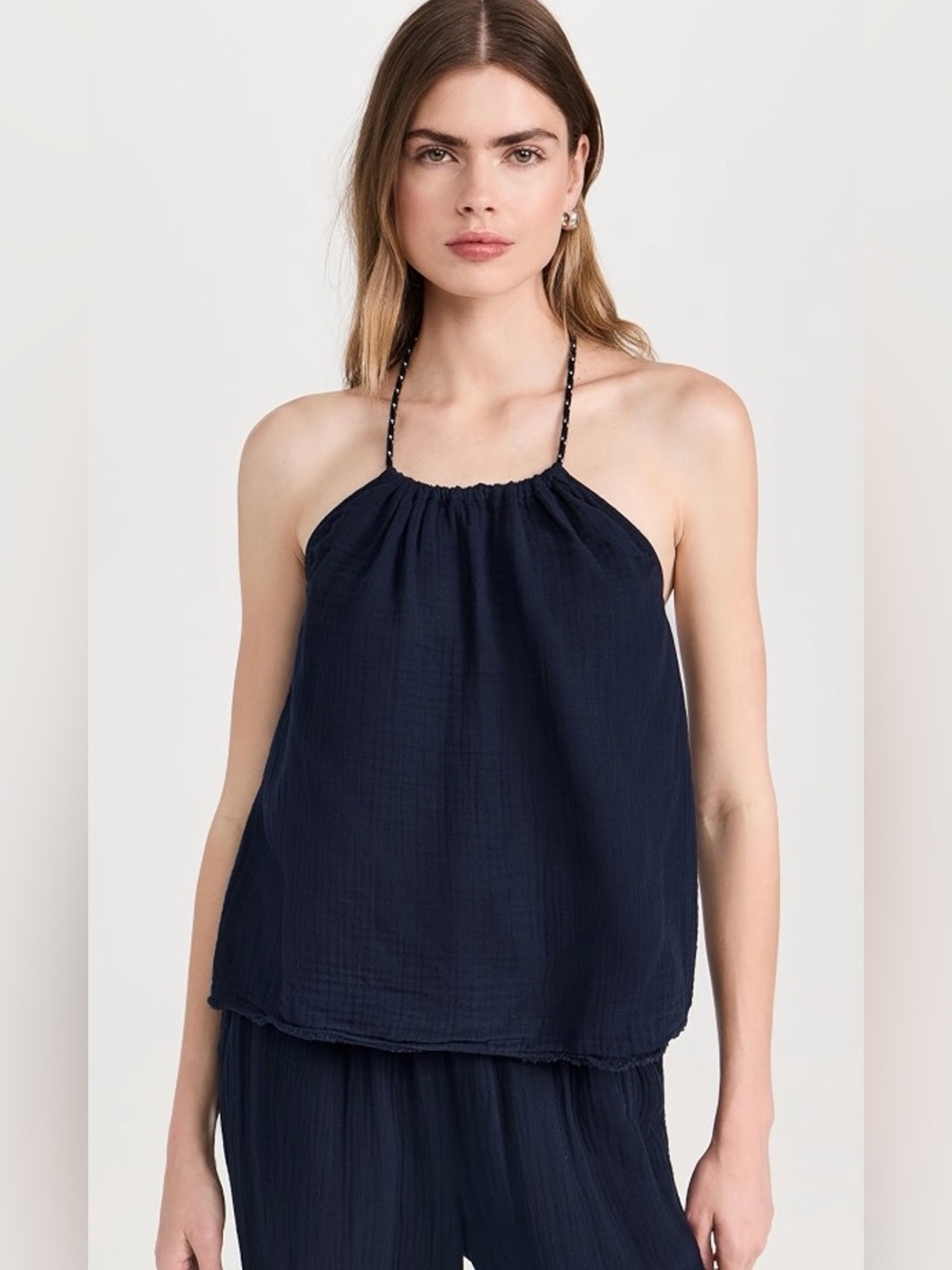 Xirena Halley Halter Top Navy Blue Cotton Gauze
